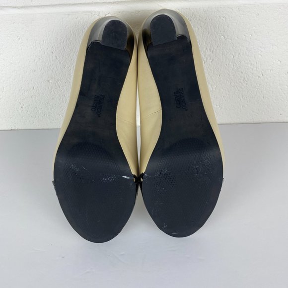 Franco Sarto Shoes Size 10 Ivory Black Bruna Leather Wing Tip Peep Toe Pump Heel - Picture 9 of 13
